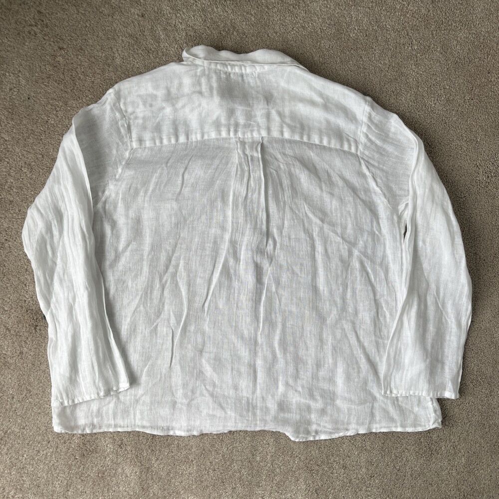 Luna Luz Linen Top Medium White Cover Up Collared Boho Beach Lagenlook Vacation - Picture 6 of 6